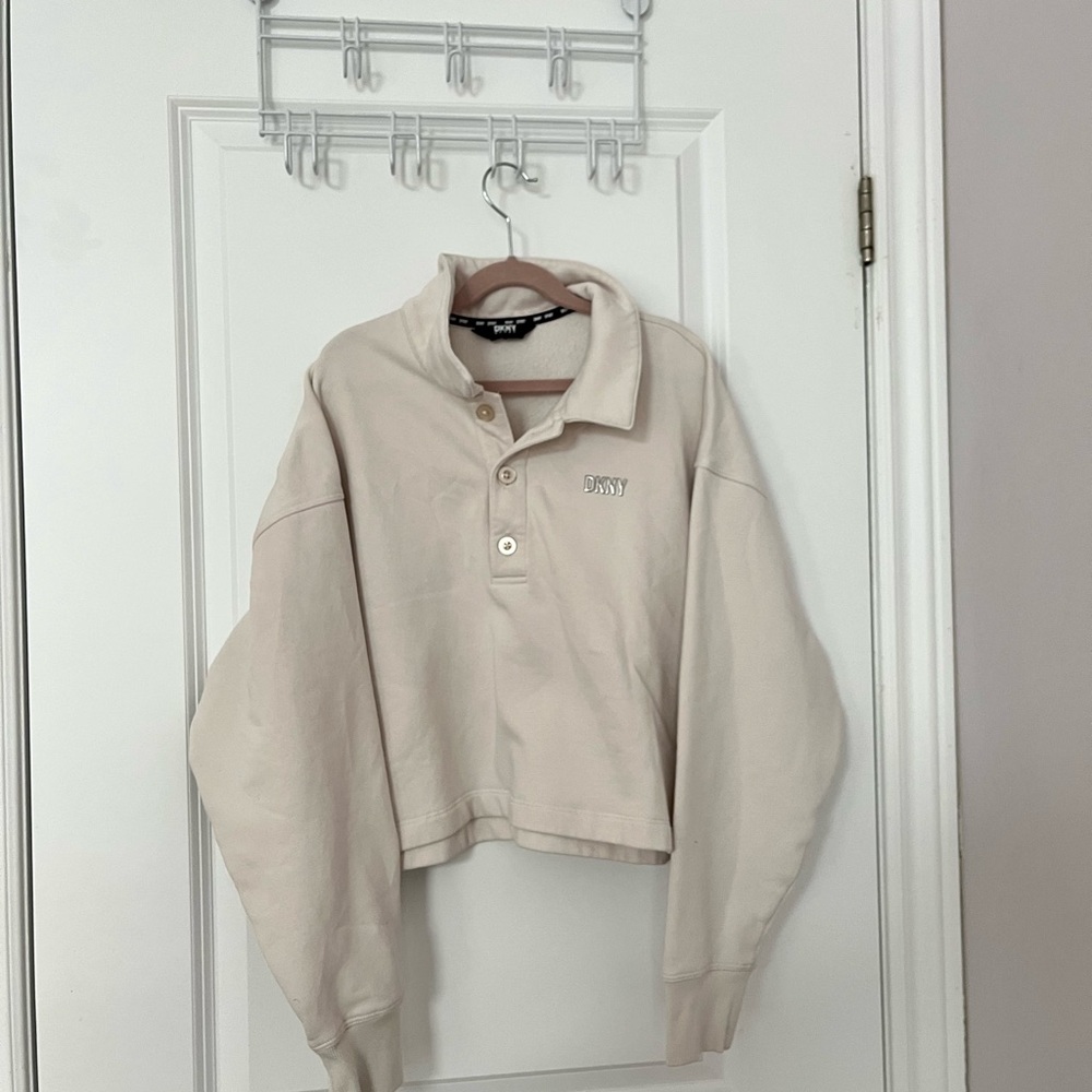 DKNY cropped collar half button sweater
